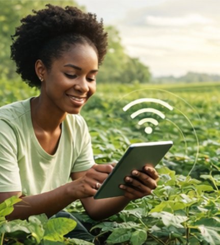Agricultrice utilisant une tablette connectée dans son champ